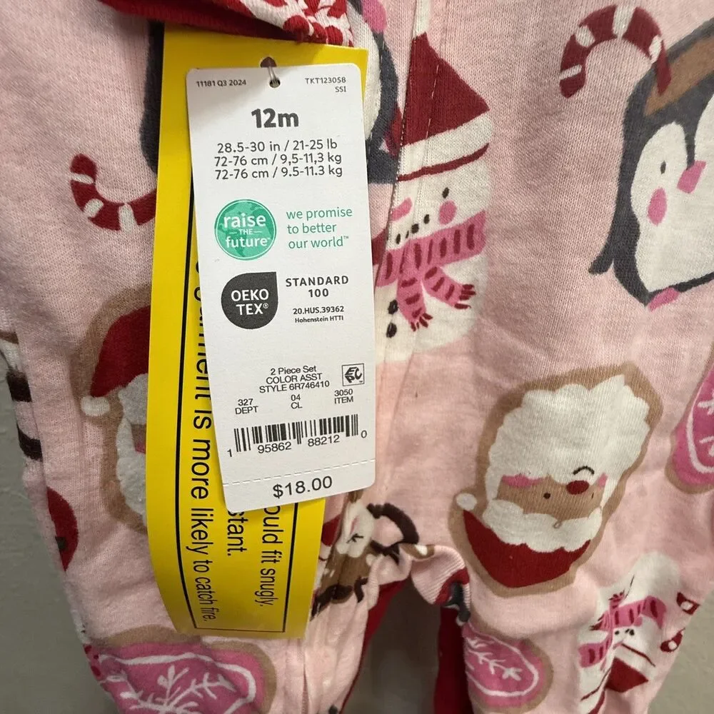 Carter's Just One You Toddler Girls' Christmas 2 Piece Pajama Size 12 M NWT
